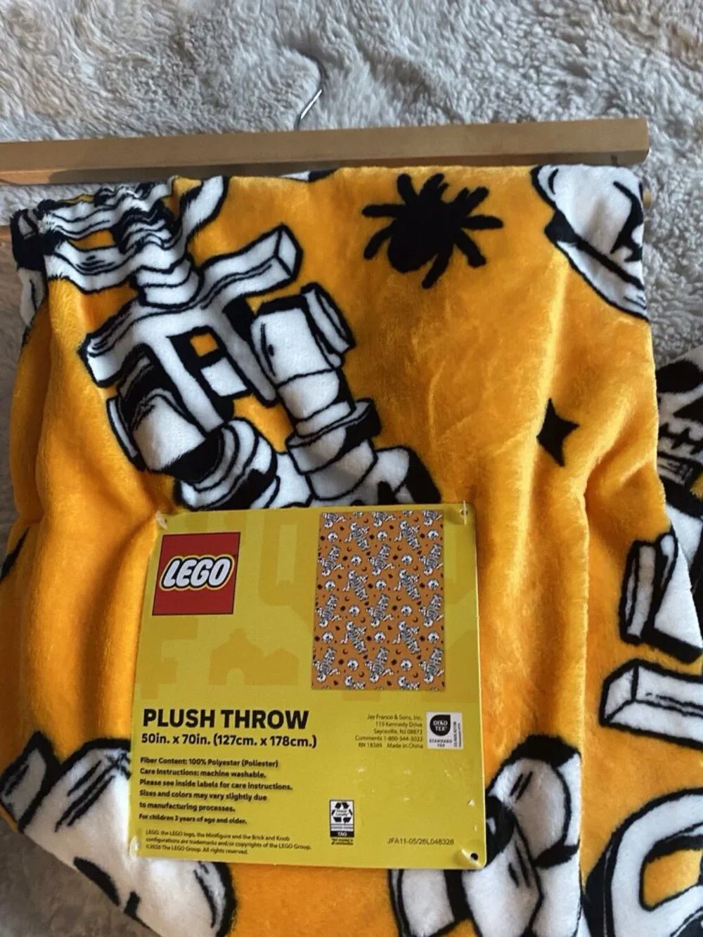 LEGO Skeleton Halloween Plush Throw Blanket 50” X 70” Orange All-Over Print NEW